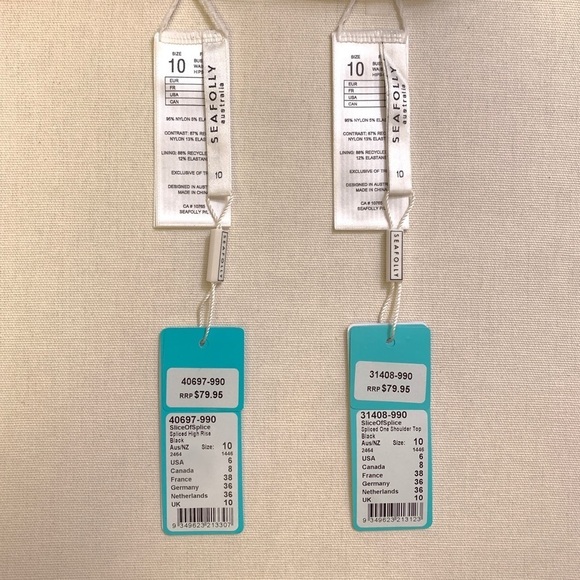 SEAFOLLY Slice of Splice One Shoulder Bikini Top & Bottom sz.10 MEDIUM Black-NWT - Picture 11 of 11